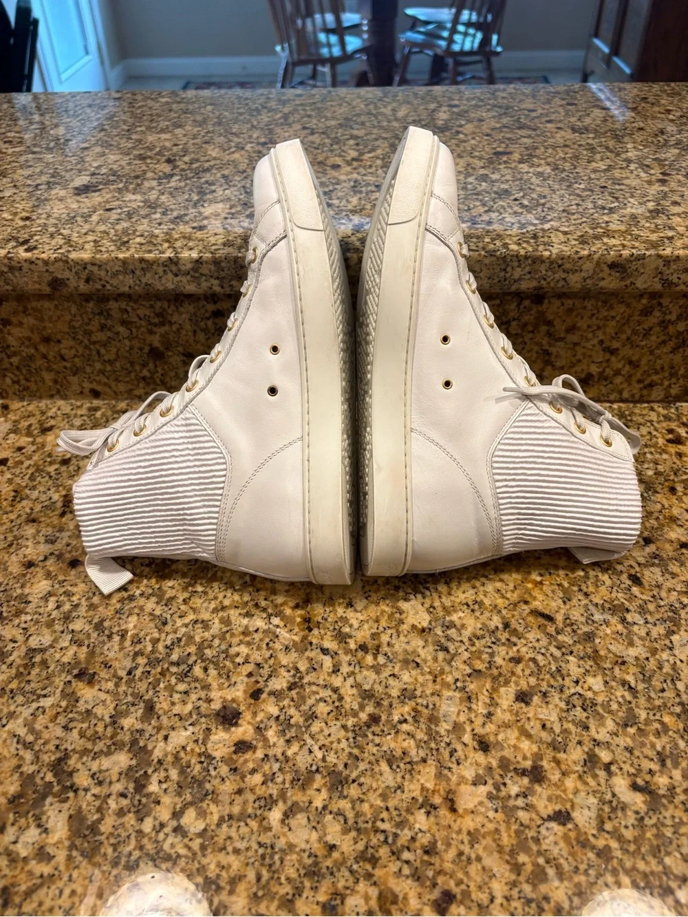 Gianvito Rossi White Leather Knit-Panelled High-Top Sneakers Size 38 US 8